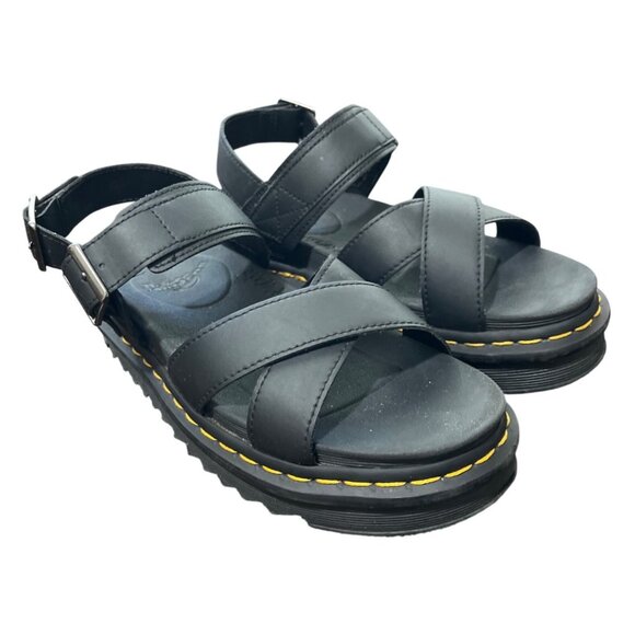 Dr Doc Martens Voss II Black Platform Sandals Leather Chunky Grunge Women Size 8 - Picture 1 of 9